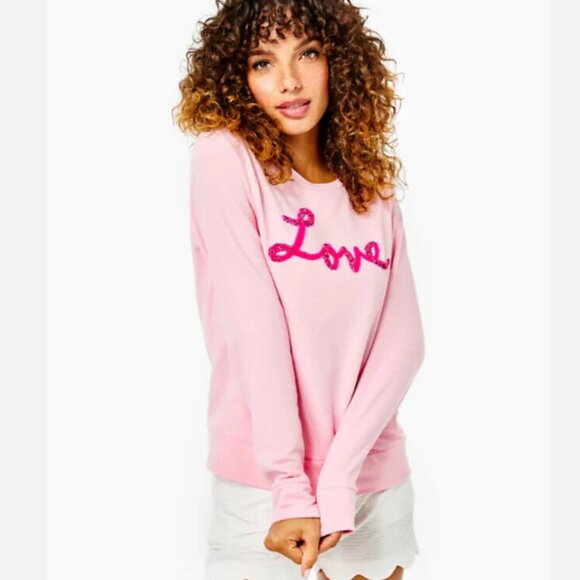 Lilly Pulitzer Rami Graphic LOVE Sweatshirt Top Pink Size Medium NWT - Picture 1 of 7
